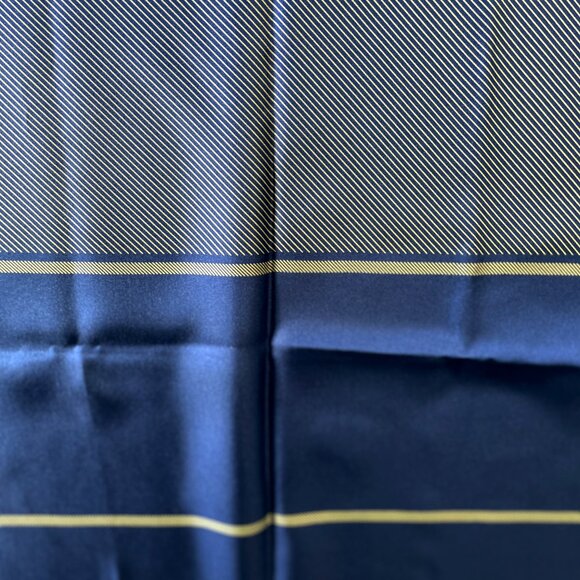 Vintage Burberrys of London Silk Scarf – Navy & Gold Geometric Border - Picture 5 of 11